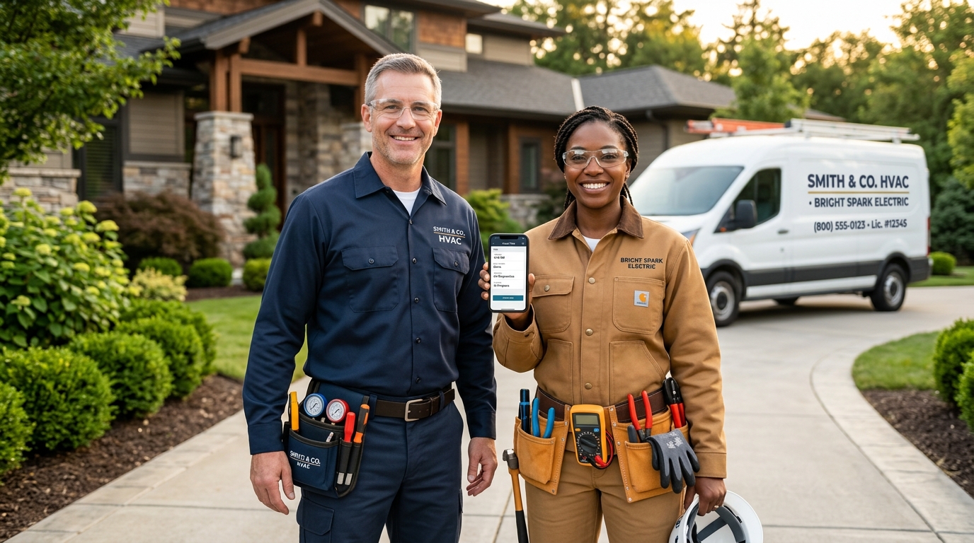 Contractor team on jobsite outside suburban home